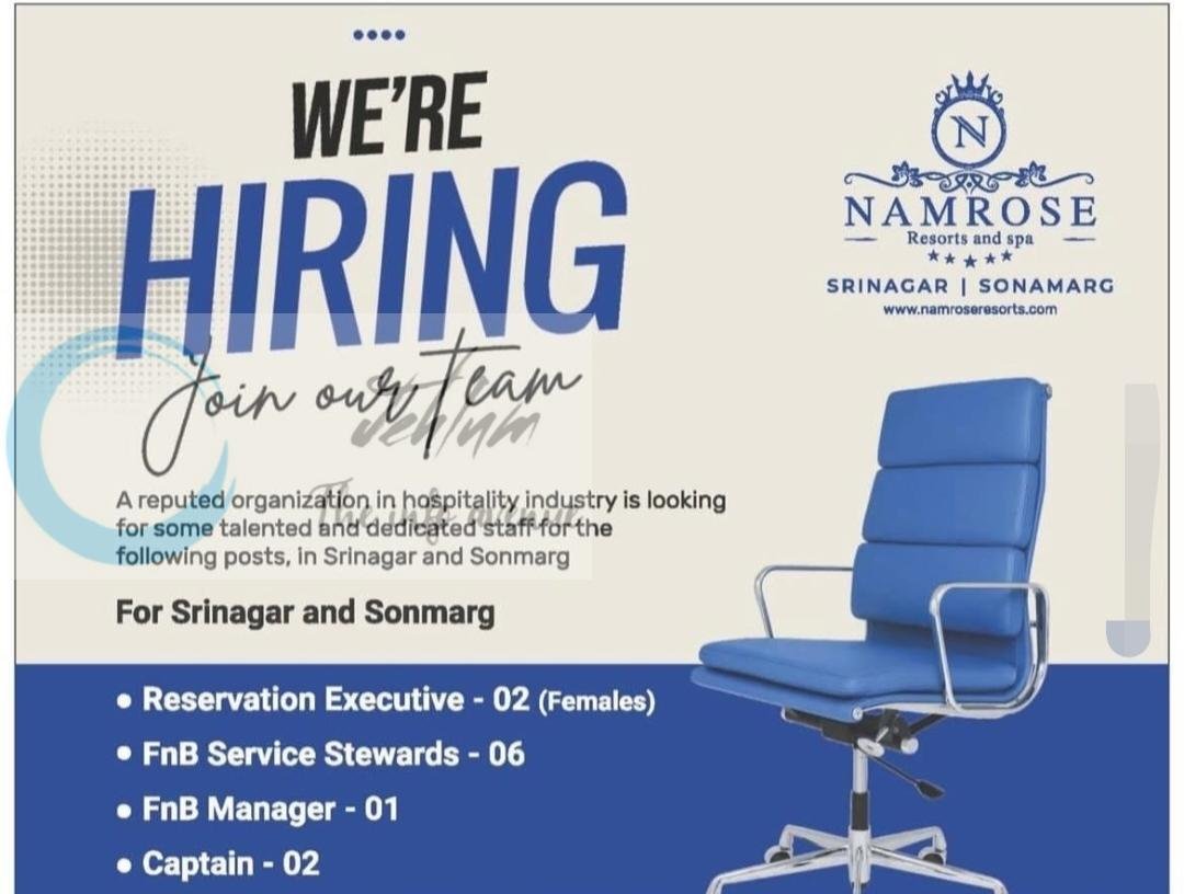 Namrose Resorts and Spa Srinagar/Sonmarg Jobs Openings 2026