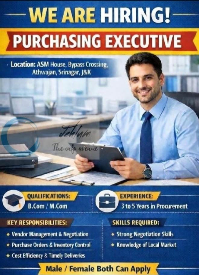 ASM Construction Company ASMCC Srinagar Purchasing Executive Jobs Vacancies 2026