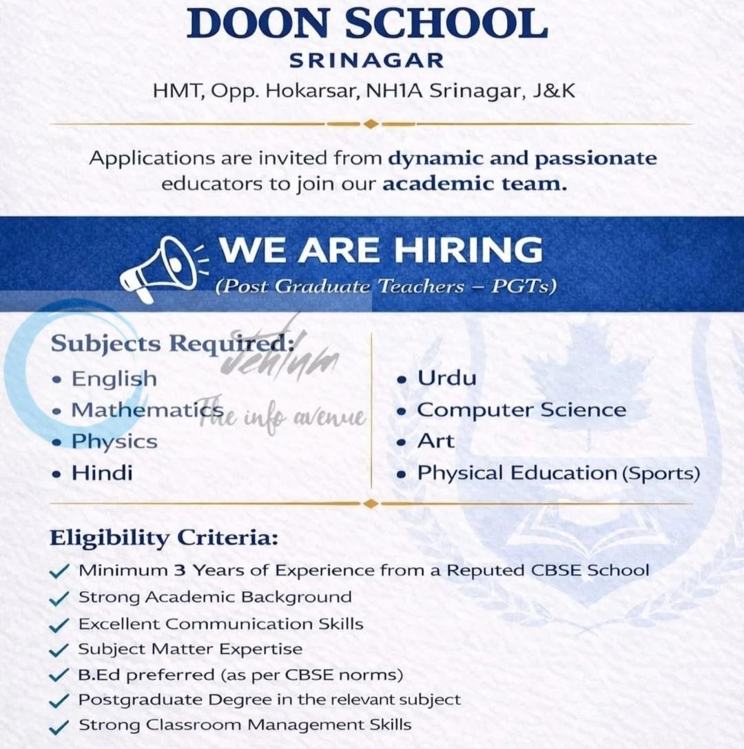 Doon School Srinagar Post Graduate Teachers PGTs Jobs Openings 2026 1 Doon School Srinagar Post Graduate Teachers PGTs Jobs Openings 2026