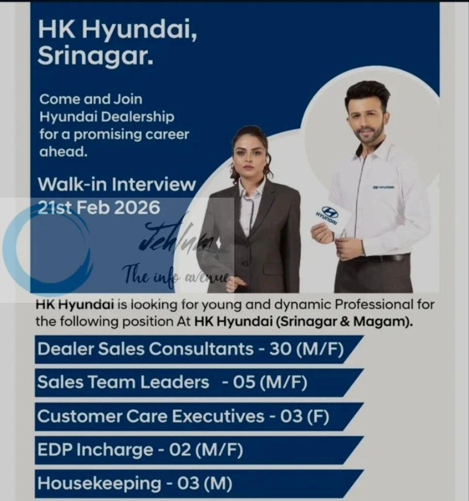 HK Hyundai Srinagar staff job opportunities 2026