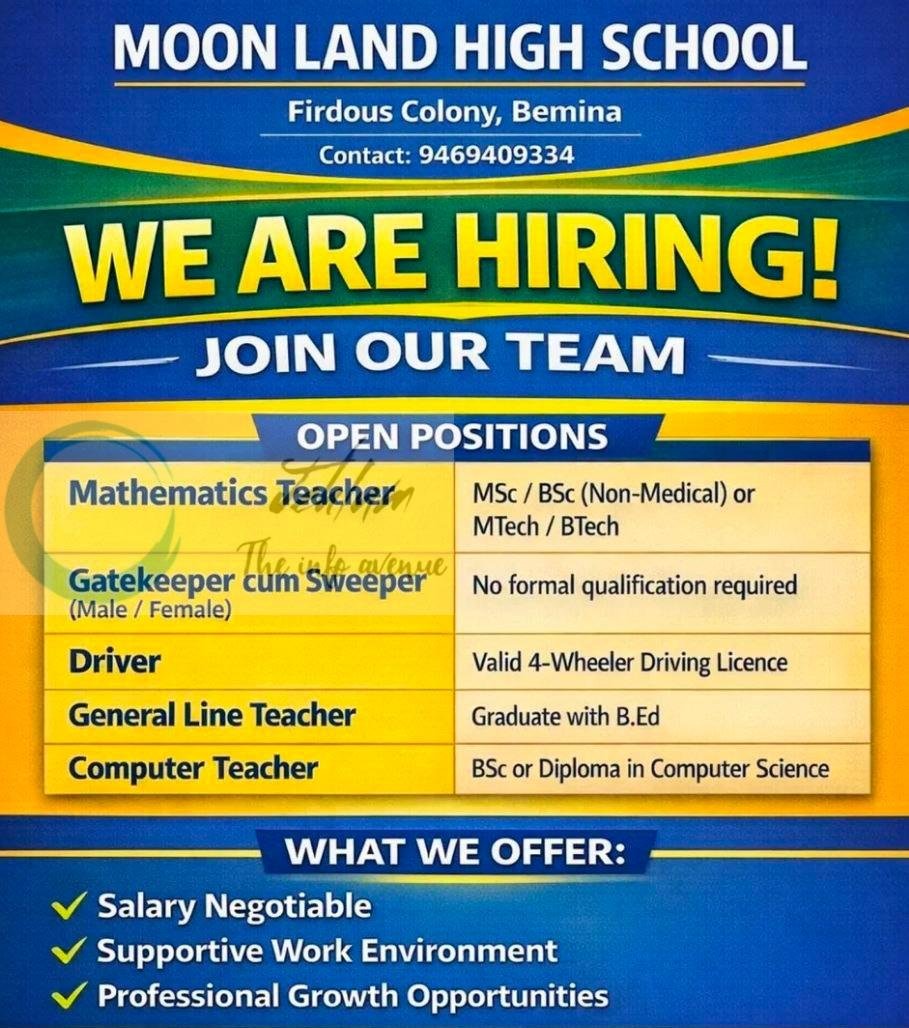 Moon Land High School MLHS Bemina education job opportunities 2026 1 Moon Land High School MLHS Bemina education job opportunities 2026
