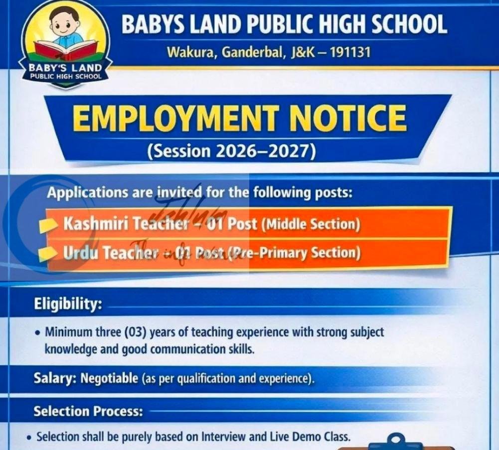 Babys Land Public High School BLPHS Wakura teaching job opportunities 2026