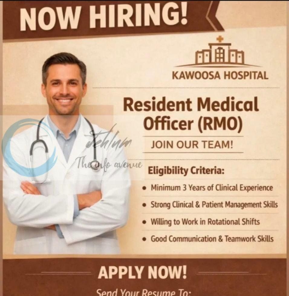 Kawoosa Hospital Srinagar Resident Medical Officer RMO job opportunities 2026