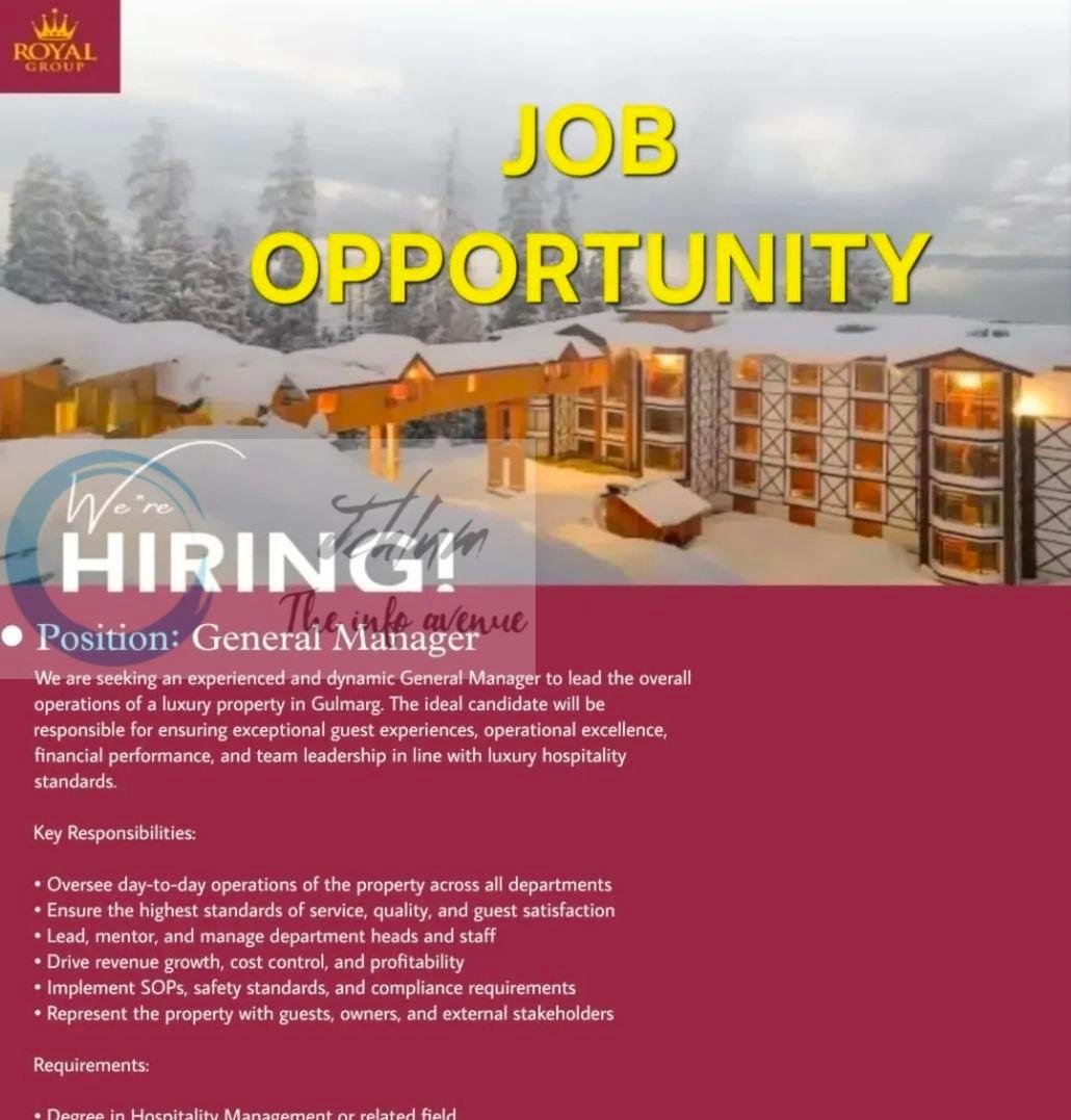 Royal Group Srinagar General Manager job opportunities 2026