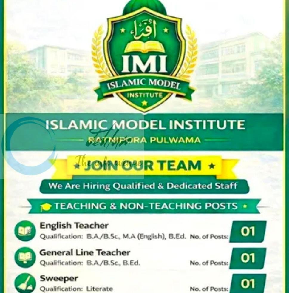 Islamic Model Institute IMI Pulwama teaching job opportunities 2026