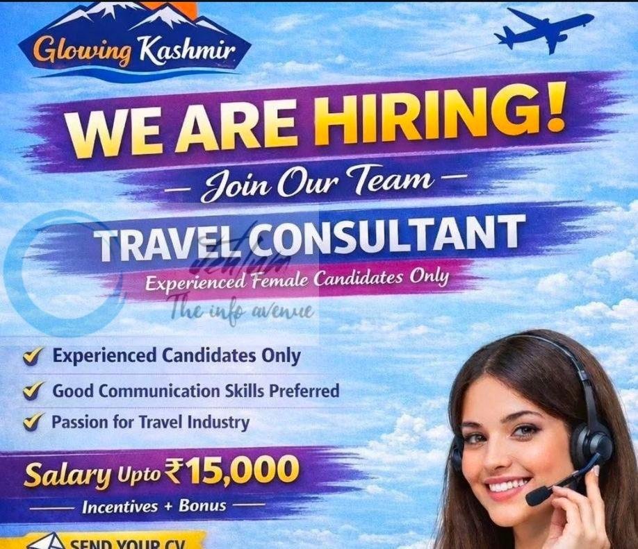 Glowing Kashmir GK Srinagar Travel Consultant job opportunities 2026