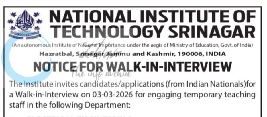 National Institute of Technology NIT Srinagar Electrical Engineering job opportunities notice 71 of 2026