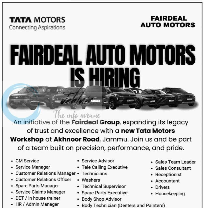 Fairdeal Auto Motors Jammu GM Service/Service Advisor/Mechanical Technician job opportunities 2026