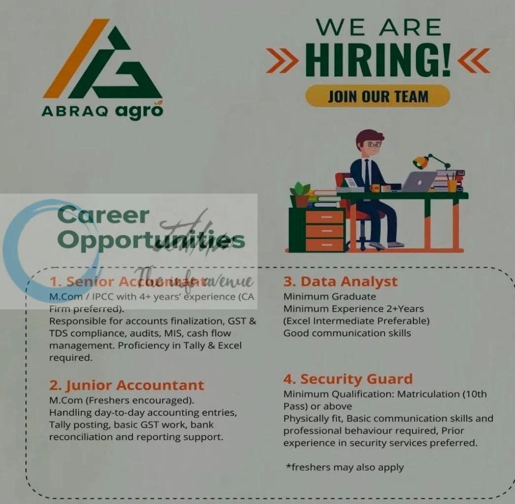 ABRAQ AGRO Pulwama Senior Accountant/ Data Analyst/Security Guard job opportunities 2026