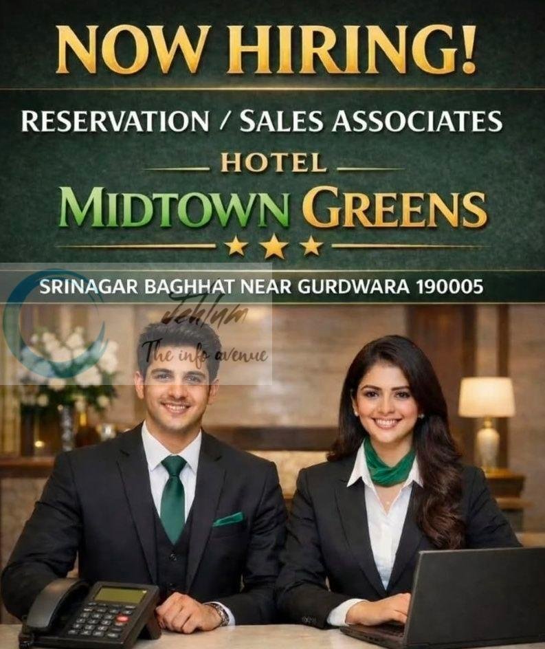 HOTEL MIDTOWN GREENS srinagar RESERVATION/SALES ASSOCIATES job opportunities 2026