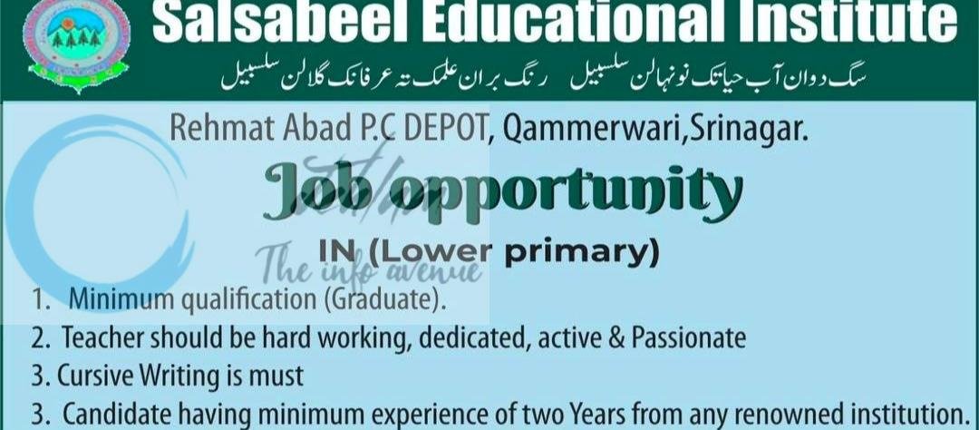 Salsabeel Educational Institute SEI Srinagar Lower Primary Teacher job opportunities 2026