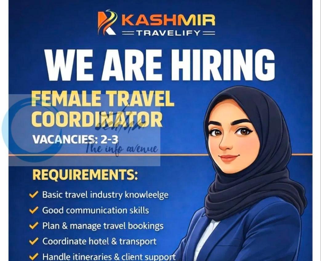 Kashmir Travelify Srinagar Female Travel Coordinator job opportunities 2026