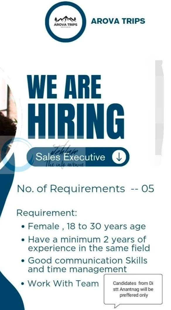 Arova Trips Anantnag Sales Executive Job opportunities 2026