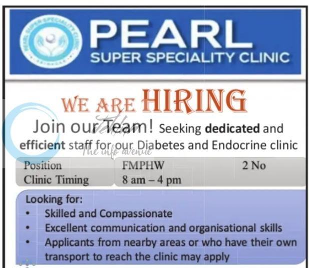 Pearl Super Speciality Clinic PSSC Srinagar FMPHW job opportunities 2026
