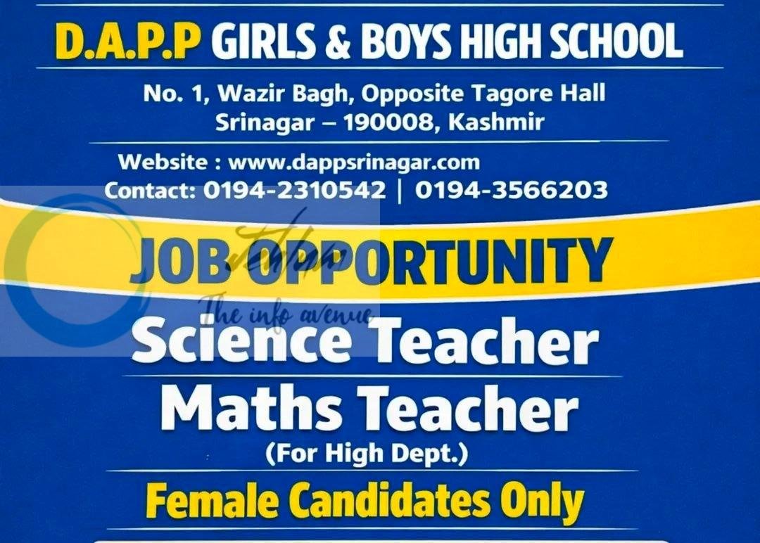 DAPP Girls Boys High School DAPP Srinagar teaching job opportunities 2026