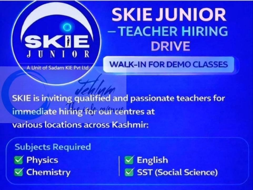 SKIE Junior Sadam KIE Srinagar teaching job opportunities 2026