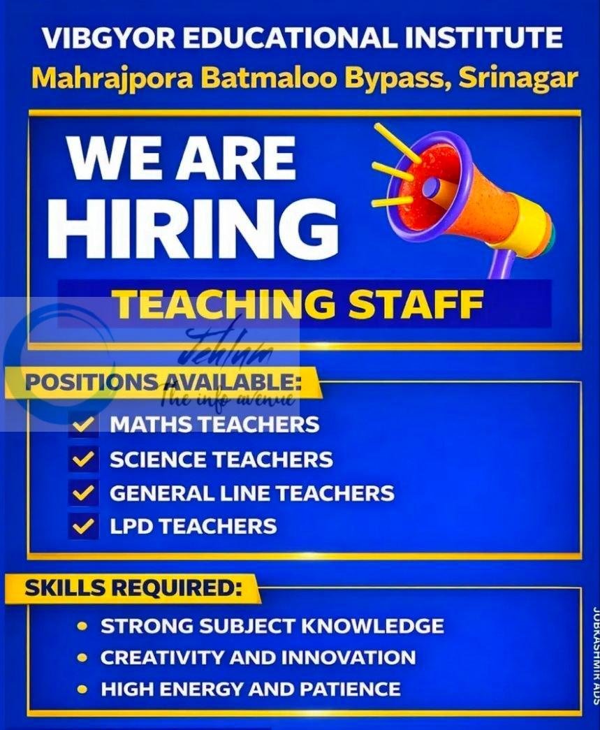Vibgyor Educational Institute VEI Srinagar teaching job opportunities 2026