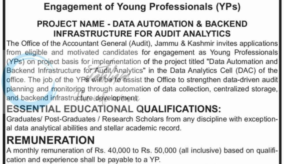 Office of the Accountant General Audit AG Jammu Young Professionals Recruitment Advt SMG- JK 2025-26/498 1 Office of the Accountant General Audit AG Jammu Young Professionals Recruitment Advt SMG- JK 2025-26/498