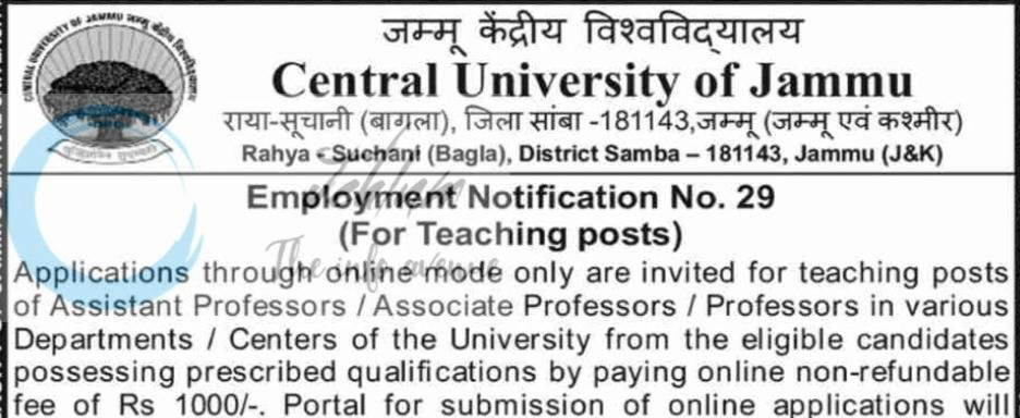 Central University of Jammu CUJ Samba Recruitment Advt No 29 of 2026 1 Central University of Jammu CUJ Samba Recruitment Advt No 29 of 2026