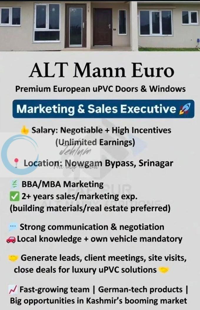 ALT Mann Euro Srinagar Marketing and Sales Executive job opportunities 2026