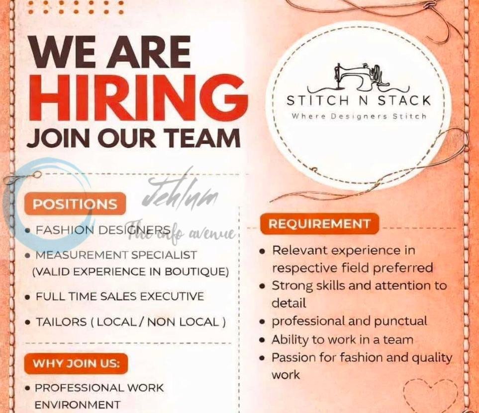 Stitch N Stack SNS Srinagar Fashion Designer Tailor job opportunities 2026