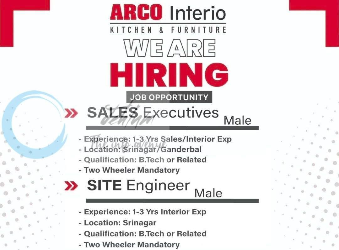 ARCO Interio Kitchen and Furniture ARCO Srinagar Sales Executives/Site Engineer job opportunities 2026