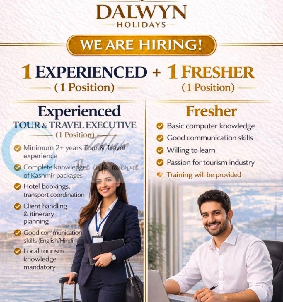 Dalwyn Holidays Srinagar Tour and Travel Executive job opportunities 2026