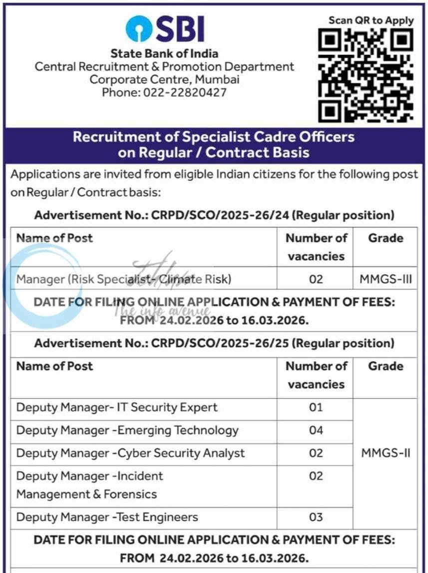 State Bank of India SBI Specialist Cadre Officers Recruitment Advt CRPD/SCO/2025-26/24-27 1 State Bank of India SBI Specialist Cadre Officers Recruitment Advt CRPD/SCO/2025-26/24-27