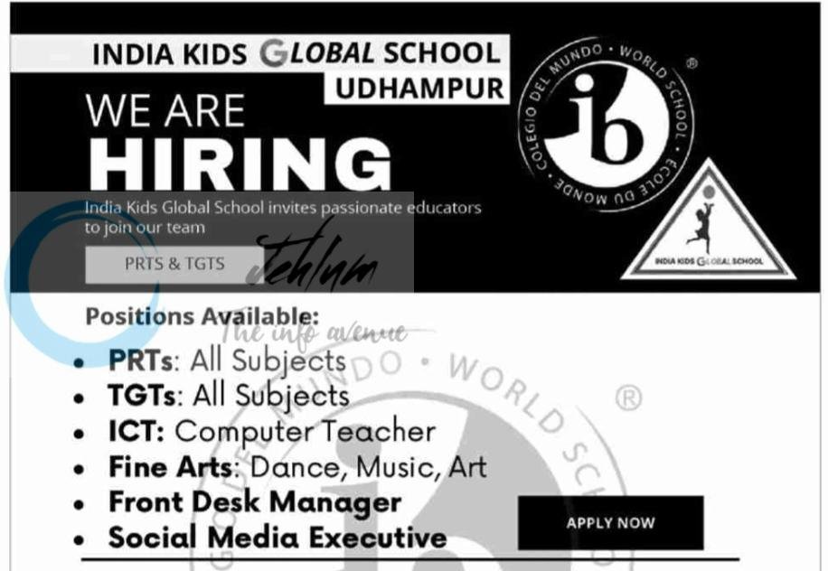 India Kids Global School IKGS Udhampur PRTs/TGTs/ICT Teachers Job Opportunities 2026