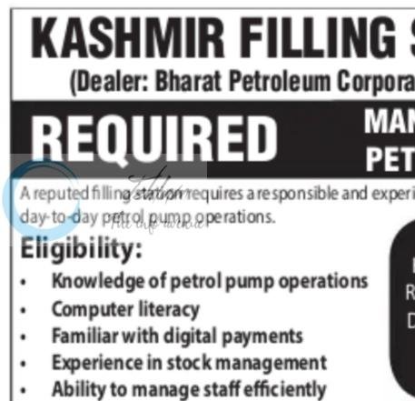 KASHMIR FILLING STATION BPCL Srinagar Manager job opportunities 2026