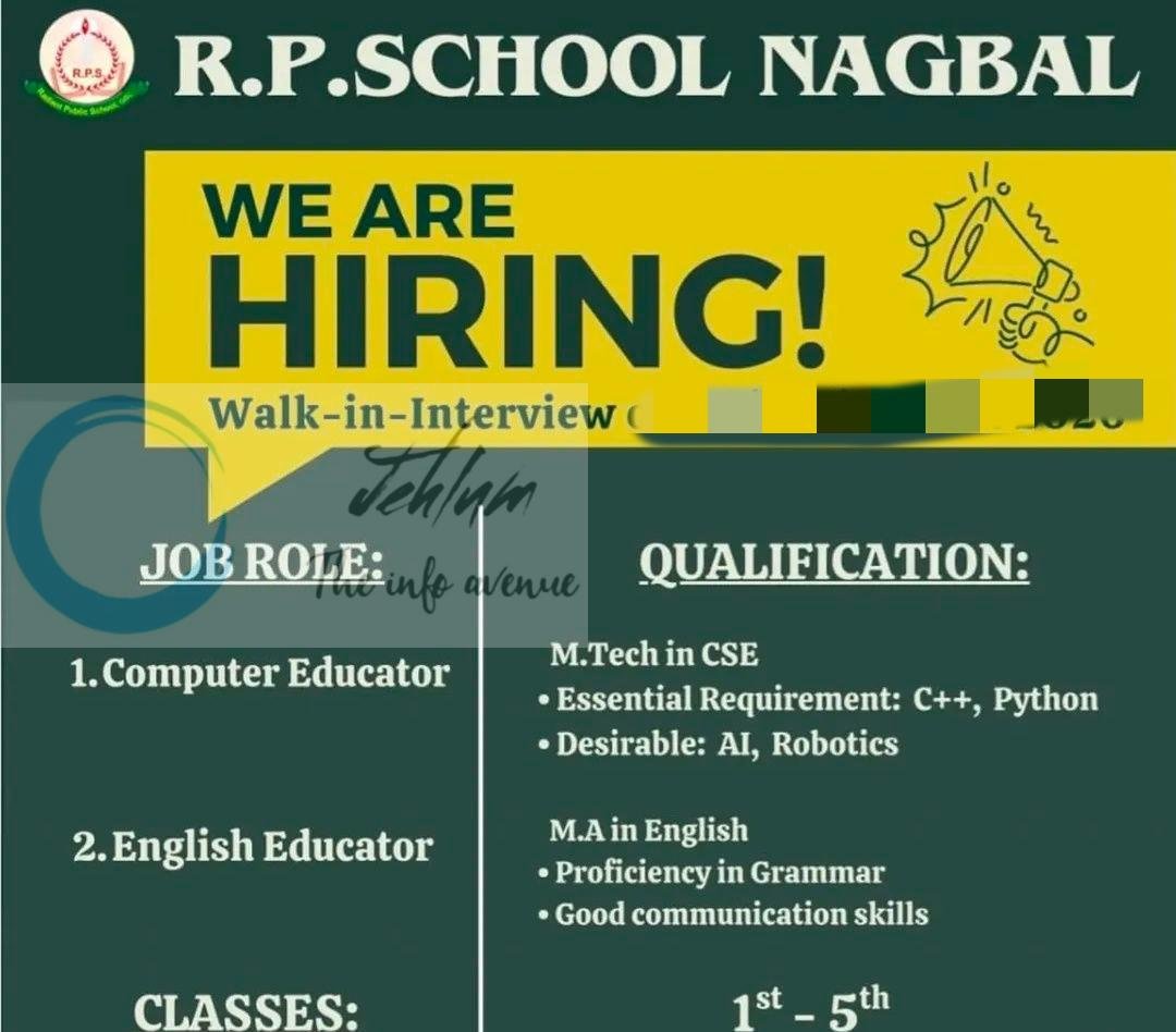 R P School Nagbal teaching job opportunities 2026