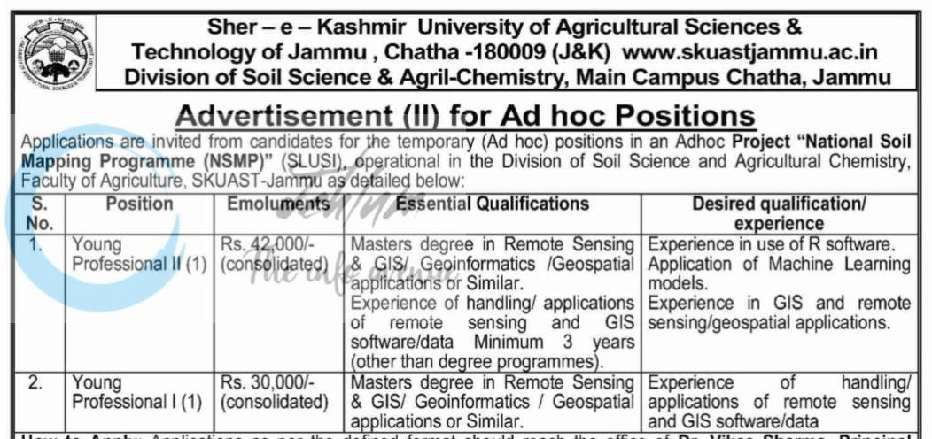 Sher-e-Kashmir University of Agricultural Sciences & Technology of Jammu SKUAST-J Young Professionals Recruitment Advt Notice AUJ/SS/NSMP/25-26/34 1 SKUAST-J Young Professionals Recruitment Advt Notice AUJ/SS/NSMP/25-26/34