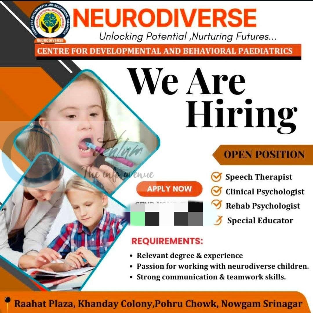 Neurodiverse Centre for Developmental and Behavioral Paediatrics Srinagar Speech Therapist/Clinical Psychologist/Rehab Psychologist job opportunities 2026