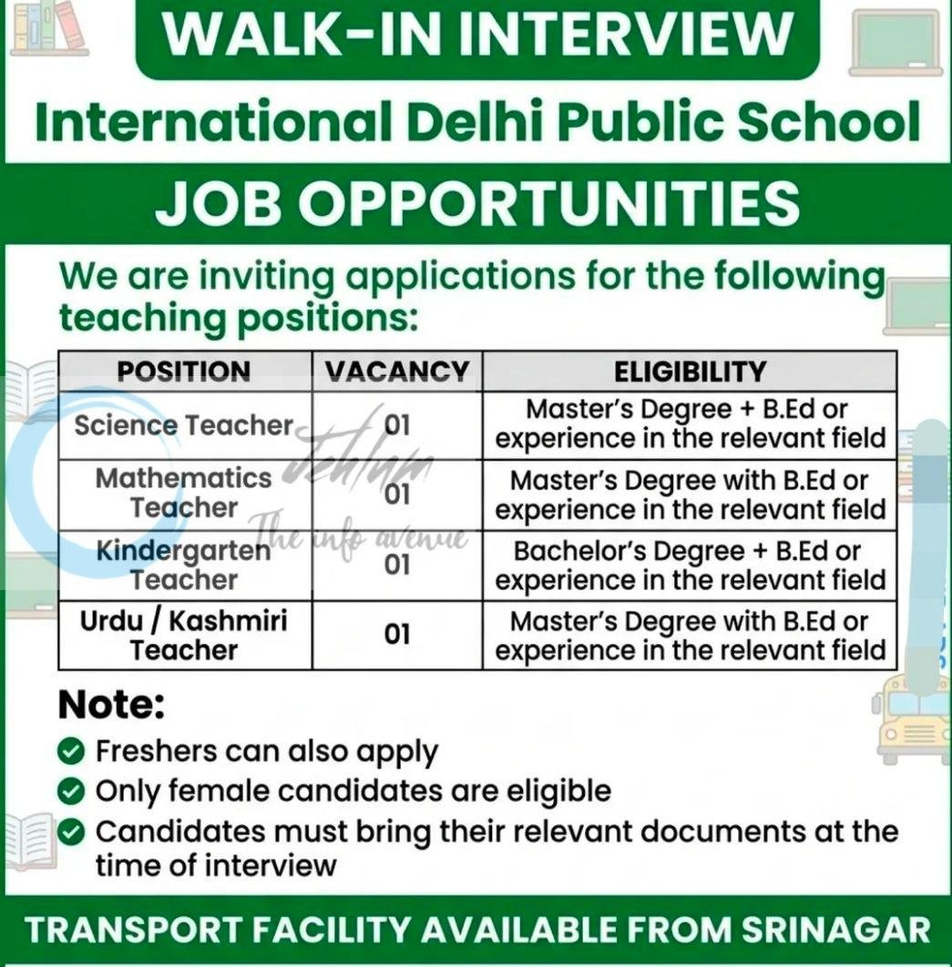 International Delhi Public School IDPS teaching job opportunities 2026