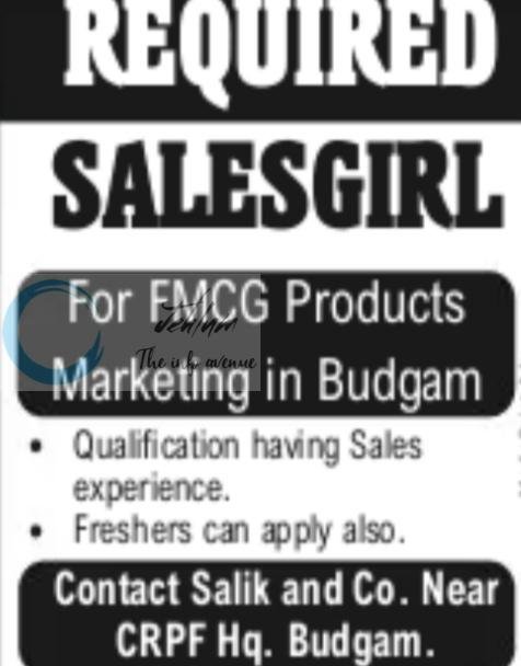 Salik and Co Budgam Salesgirl job opportunities 2026