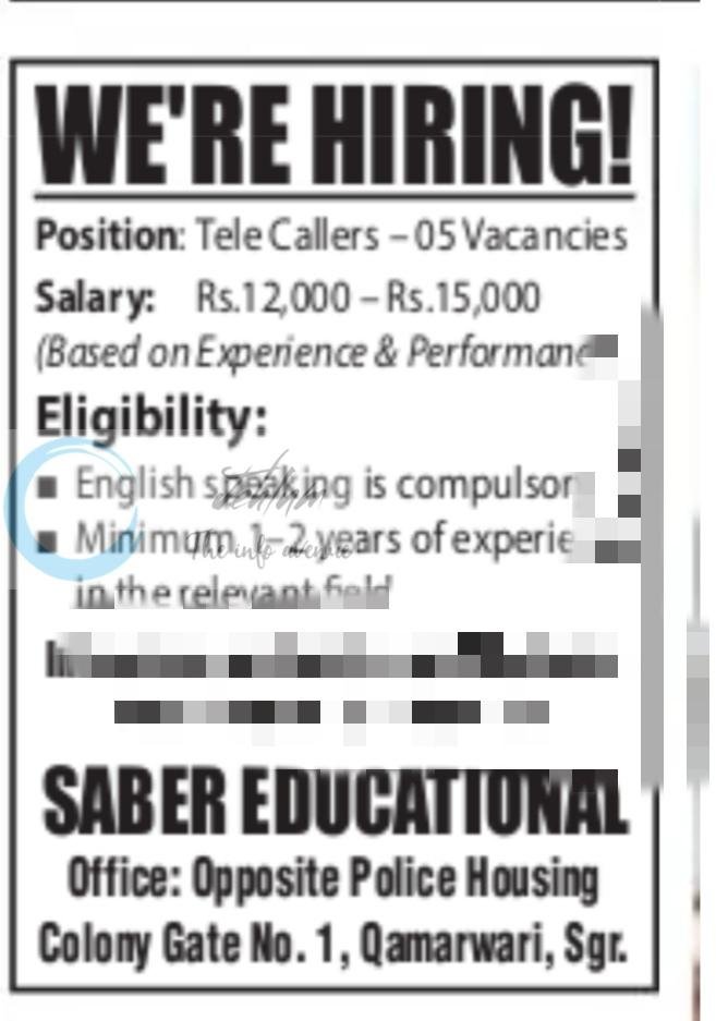 Saber Educational Srinagar Tele Callers job opportunities 2026