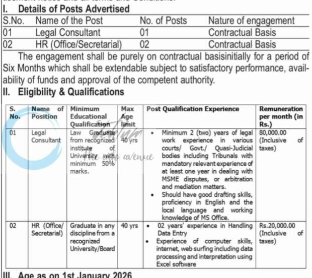 Directorate of Industries and Commerce DIC MSEFC Jammu Legal Consultant/ HR Office Secretarial Advertisement Notification No 01 of 2026 1 Directorate of Industries and Commerce DIC MSEFC Jammu Legal Consultant/ HR Office Secretarial Advertisement Notification No 01 of 2026