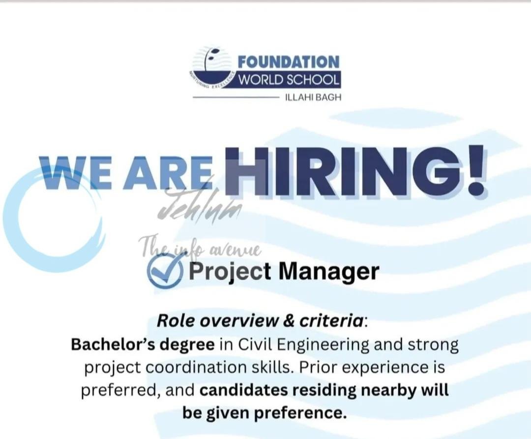 Foundation World School FWS Illahi Bagh Project Manager Job Vacancy 2026 1 Foundation World School FWS Illahi Bagh Project Manager Job Vacancy 2026