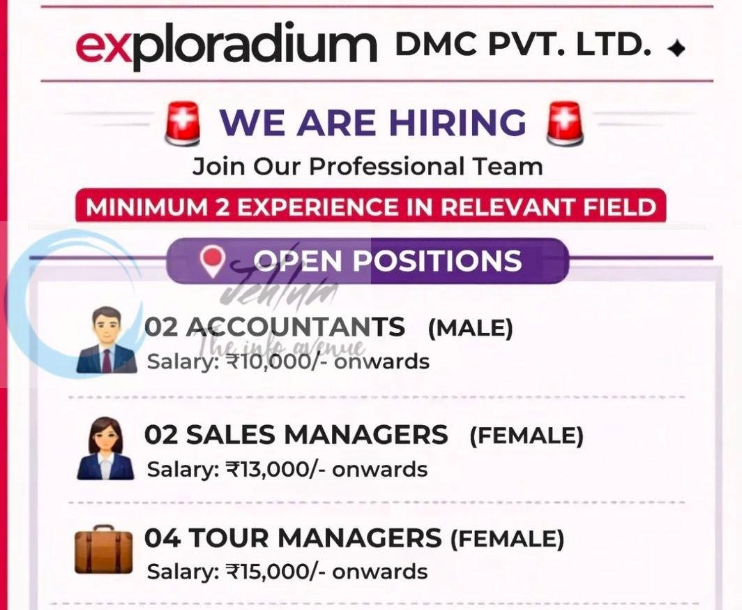 Exploradium DMC pvt Ltd Srinagar sales/accounting Job opportunities 2026 