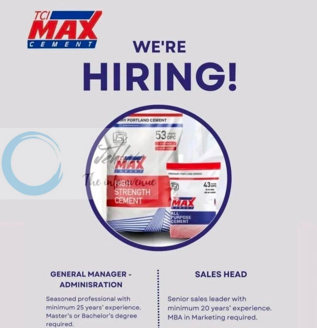 TCI MAX CEMENT General Manager/Sales Head job opportunities 2026