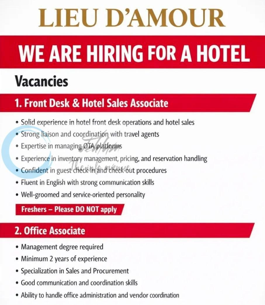 Lieu D Amour Srinagar Front Desk Associate/Office Associate job opportunities 2026