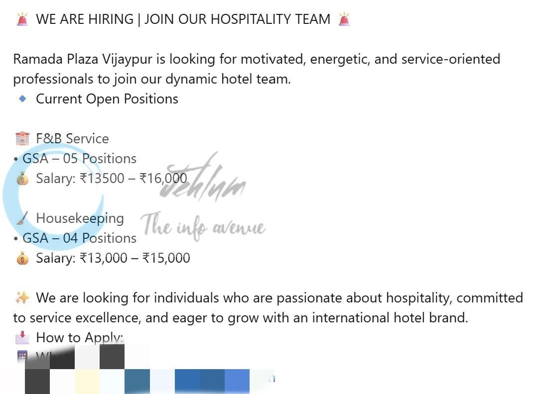 Ramada Plaza Vijaypur RPV Vijaypur GSA job opportunities 2026