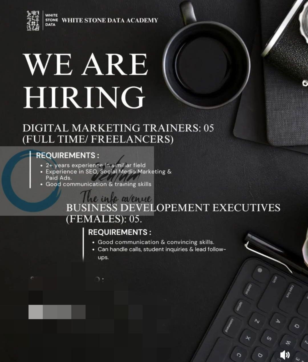 White Stone Data Academy WSDA Srinagar Digital Marketing Trainers Business Development Executives job opportunities 2026