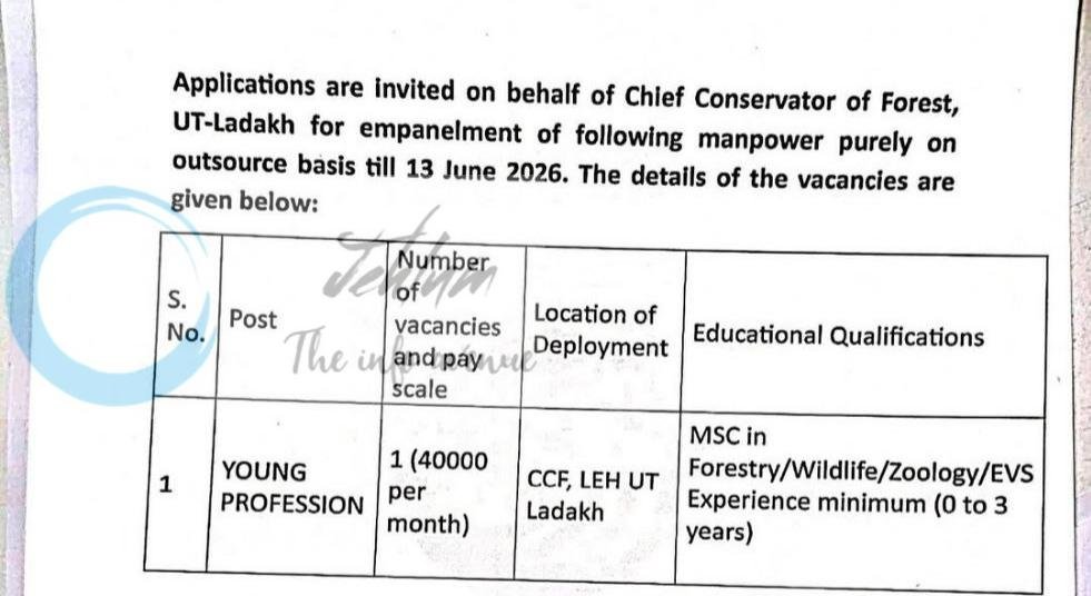 Ladakh Informatics Centre Service LICS Chief Conservator of Forest Leh Young Profession employment opportunities notice Lics/Lt/Leh/29 2026 1 Ladakh Informatics Centre Service LICS Chief Conservator of Forest Leh Young Profession employment opportunities notice Lics/Lt/Leh/29 2026