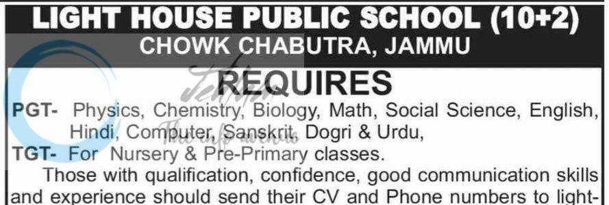 Light House Public School Chowk Chabutra Jammu teaching job opportunities 2026