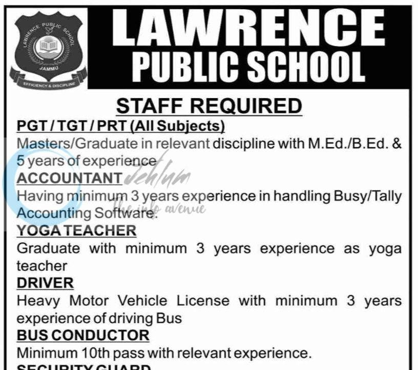 Lawrence Public School LPS Jammu teaching job opportunities 2026