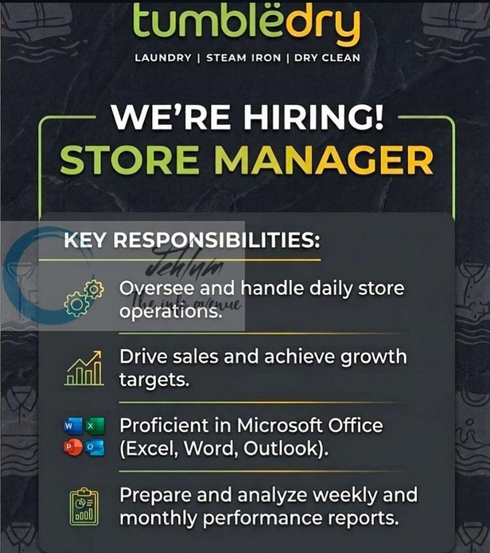 Tumble Dry Store Manager Hazratbal Job opportunities 2026