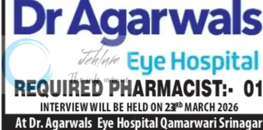 Dr Agarwals Eye Hospital Srinagar Pharmacist Job opportunities 2026