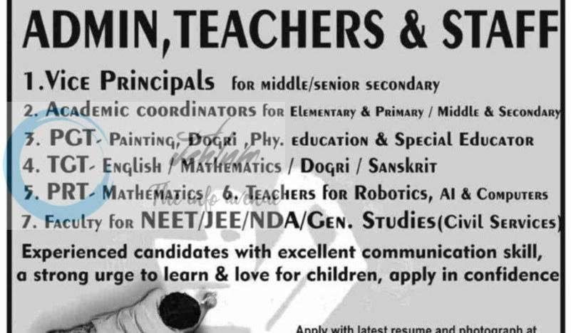The Shri Ram Universal School TSUS Samba Vice Principals Teachers and Staff job opportunities 2026