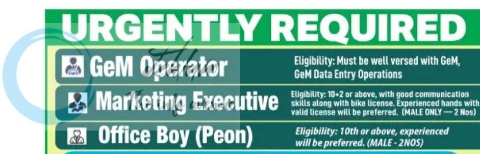 International Advertising Agency Srinagar GeM Operator Marketing Executive Office Boy job opportunities 2026